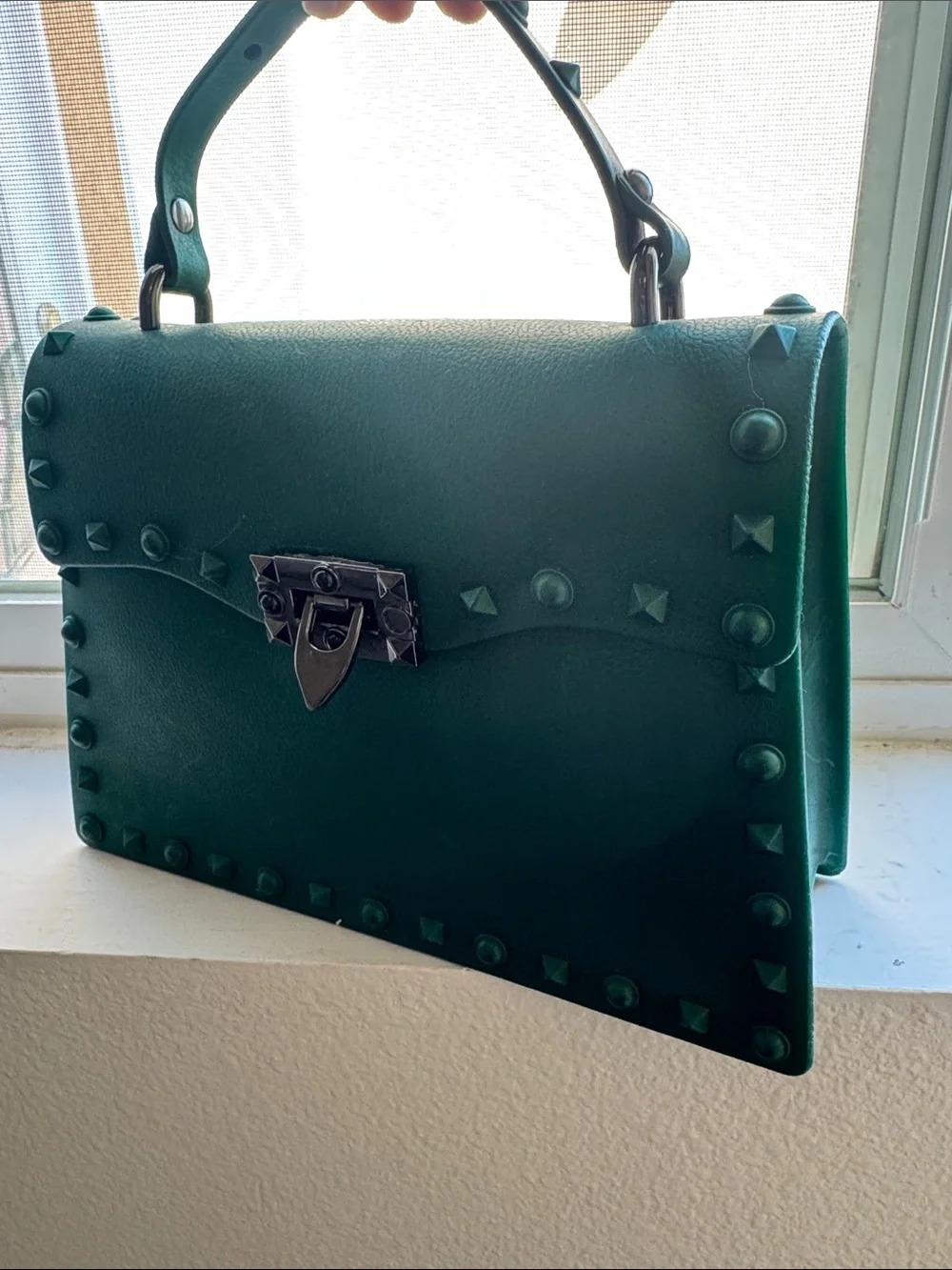 Emerald Studded Top-Handle Satchel